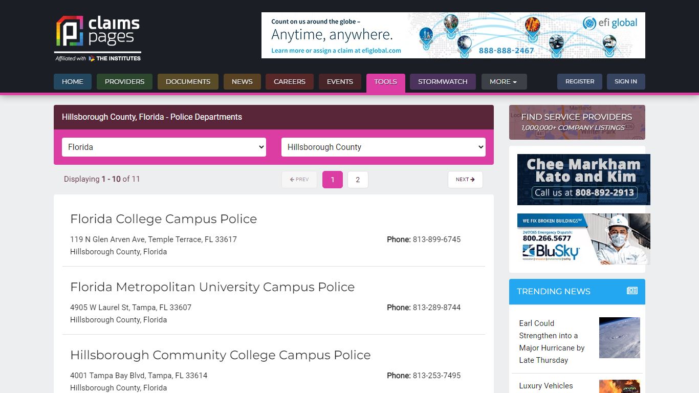 Hillsborough County, Florida - Police Departments - Claims Pages